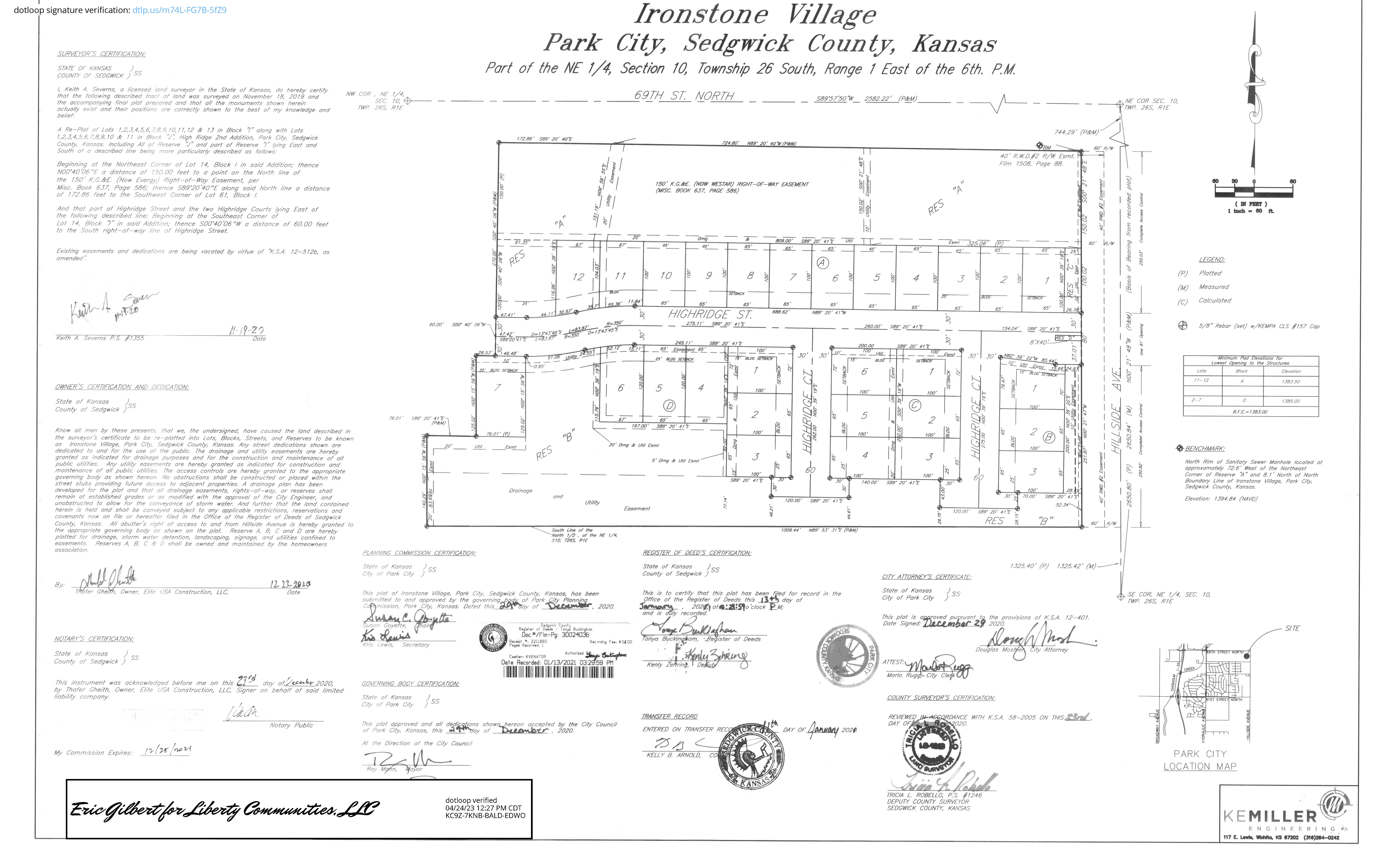 Ironstone Village plat map 9th by Liberty Communities, Kansas